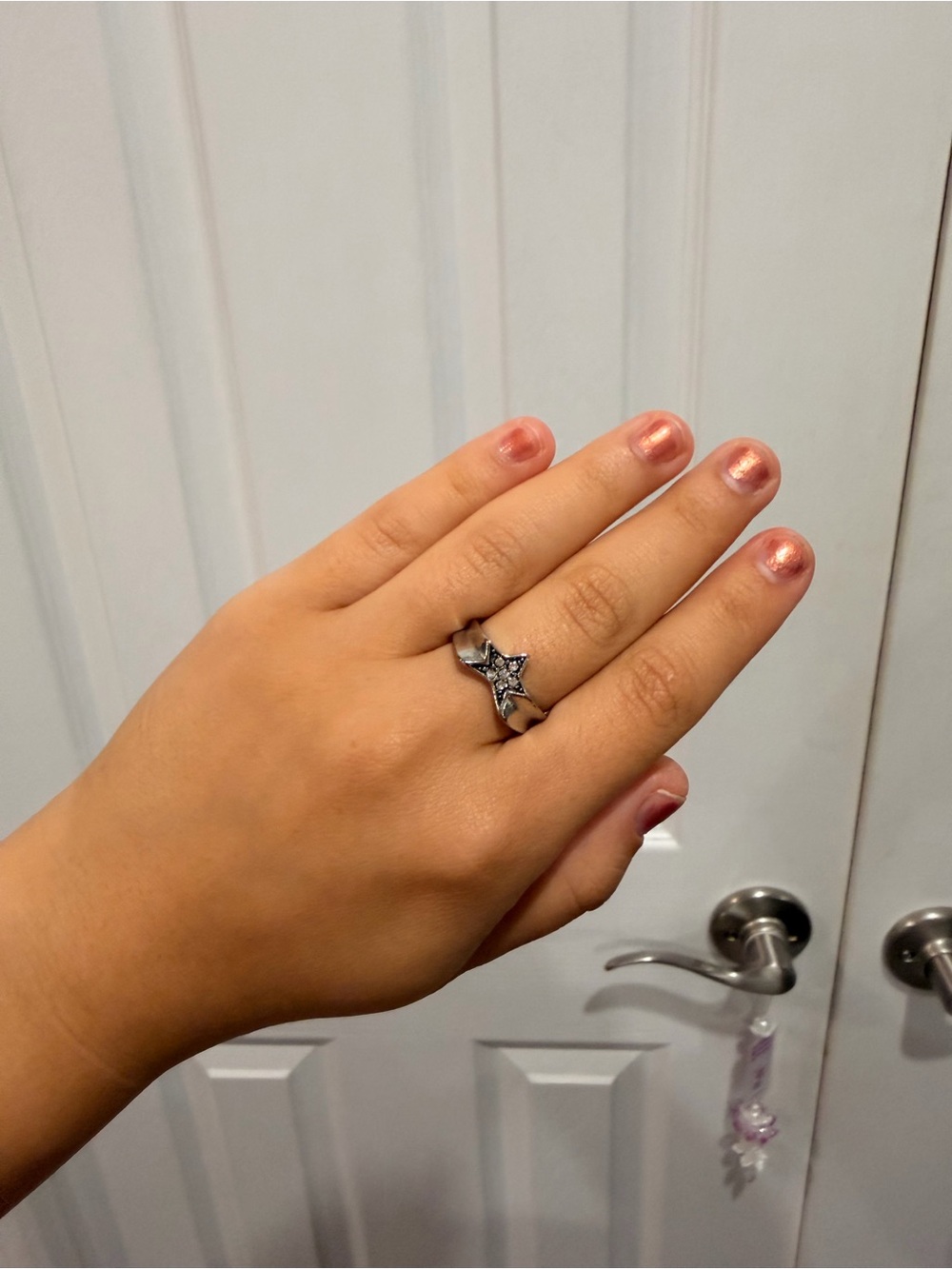 Urban Outfitters Silver Star Ring with Clear Stones
